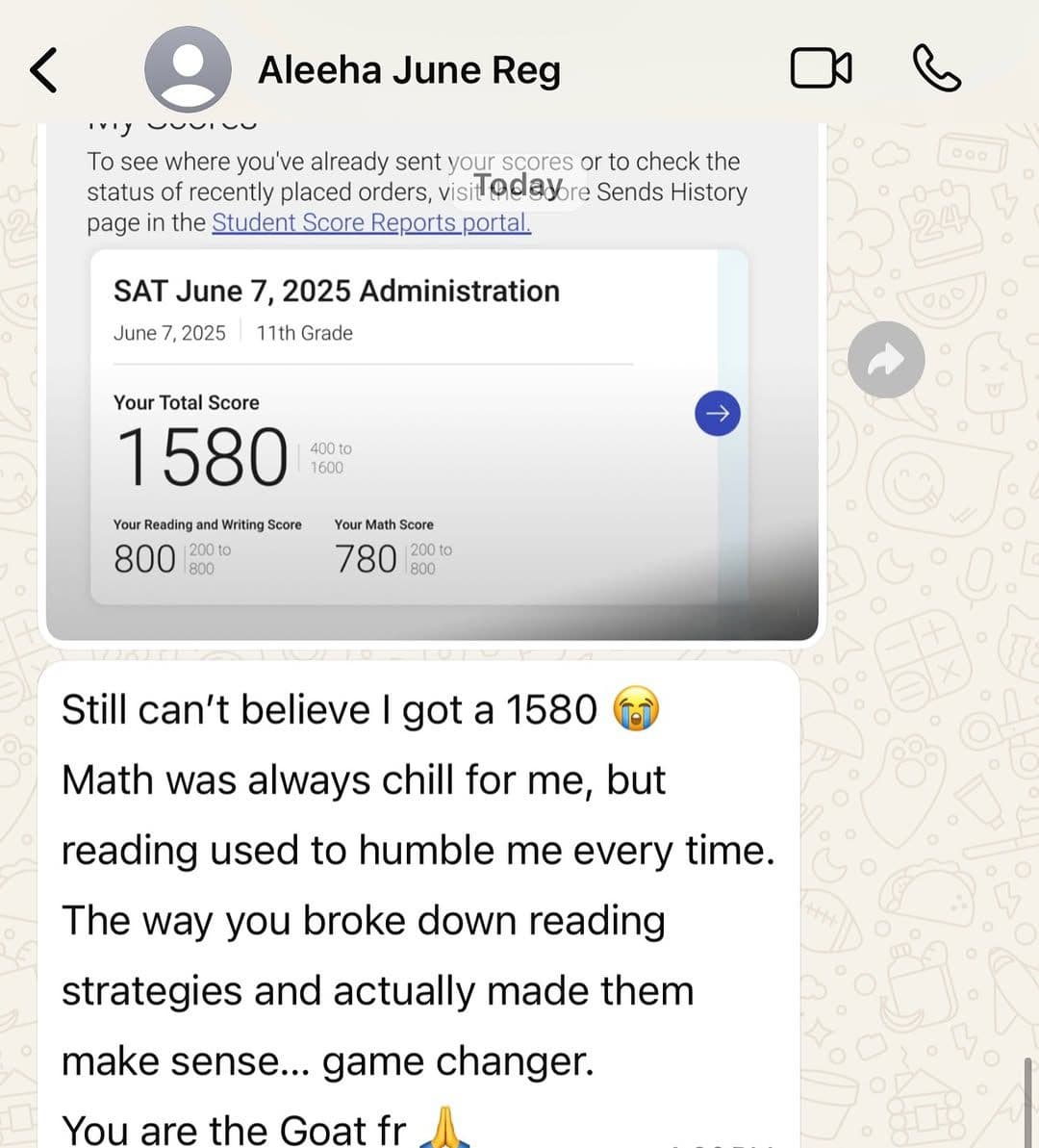 Aleeha's SAT score report