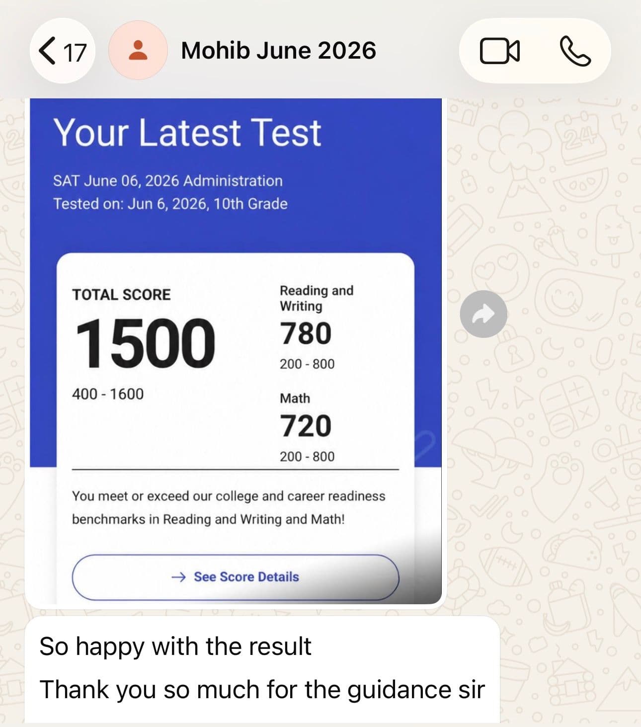 Mohib's SAT score report